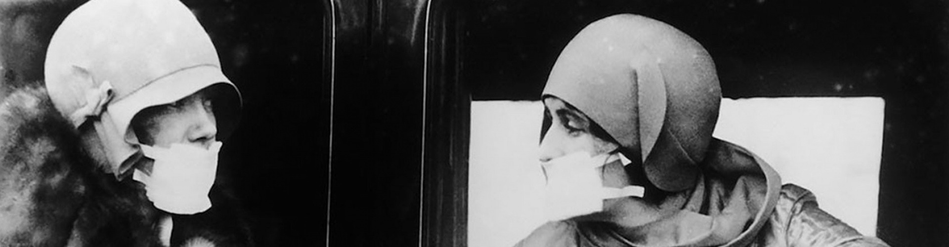 Maszkot viselő emberek az 1918-as spanyolnátha idején